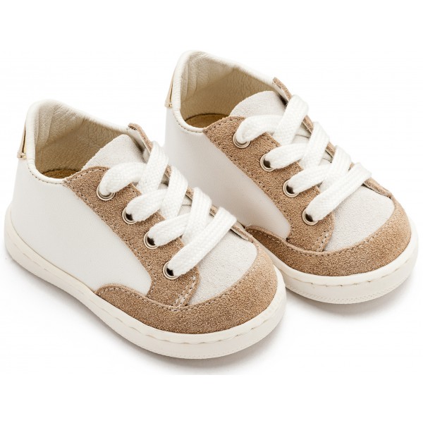 Δερμάτινο Δετό Sneakers PRΙ2120 Λευκό Μπεζ