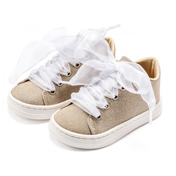 Sneaker απο Ύφασμα και Δέσιμο Κορδέλα BW4864 Πλατίνα