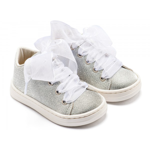 Sneaker απο Ύφασμα και Δέσιμο Κορδέλα BW4864 Ασημί