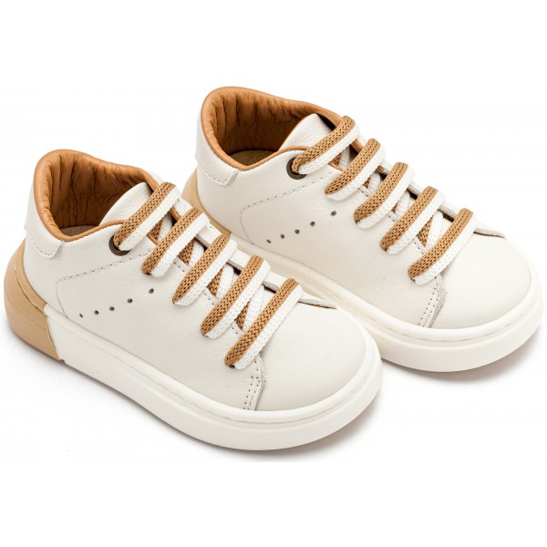Δετό Sneaker με Δίχρωμο Κορδόνι EXC5294 Λευκό Μπεζ