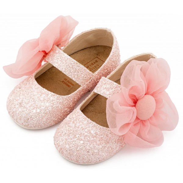 Γοβάκι Μονή Μπαρέτα Διακοσμημένο με Μεγάλο Λουλούδι Οργάντζας EXC5899 Ροζ