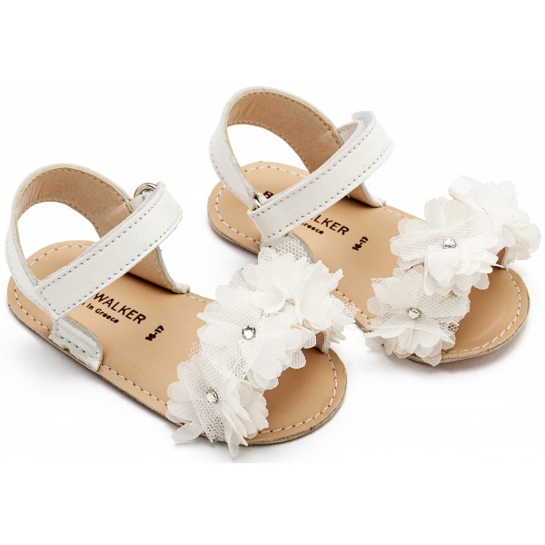 Πέδιλο με Chiffon Λουλούδια MI1633 Λευκό